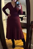 Great for work and pairs well with boots. Was looking for a fun sweater dress that wasn't bodycon style for work. The waist hit me a little more snug than I wanted at first but with shape wear I ended up liking it just fine. Also love the neckline! Also paired with a black suit jacket for work, but do like it better without. - Evelyn C.
