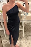 Wish the material was a bit thicker and the sizing didn't run large, otherwise, it is a very pretty dress and worked well for my semi formal wedding! The color is as pictured and was perfect for the winter wedding I attended. - Kaylee B.