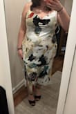 Such an elegant dress. I usually wear a 14/16 in jeans and a L/XL in tops. Ordered in an XL and it fits perfectly! Enough wiggle room to sit comfortably! Love it - Shannon D.
