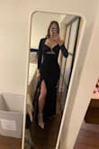 I ordered this dress for a black tie wedding in Ireland during the rainy season knowing I would need something with sleeves to stay warm. It's absolutely gorgeous and fits perfectly. I love the cutout & rhinestone detail. Very flattering, even on my small chest! - Lyssa L.