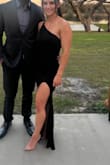 Dress fits like a glove. I could have gone up to a small but I liked how snug it fit every where. Slit is nice and high. Super comfy. - Brittany L.