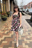 I couldn't resist taking a chance on this dress. The pink florals on the black background and the bow straps were just too cute! The skirt flares out nicely at the hips, accentuating that hourglass look and it is quite comfortable. The straps came a bit crinkled, but after a steam they were pliant and flat. If you are tall, the dress could run short. The only thing I wish it had were pockets (it feels like it should!). - Hannah J.
