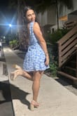 I love this dress! I purchased it for a gender reveal party and it was perfect. The cut of the dress is super flattering and the low back is hot. The only issue I ran into was that because my bust is small for my frame I had to use a lot of boob tape and didn't fill out like I hoped. The underarms were also loose. This is more of a me issue. If I had sized down, the dress would be too tight around my waist. Other than that, I have no complaints! - Karen D.