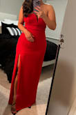 This dress is fabulous! I received so many compliments on the color alone, but also the style. Very comfortable and fits true to size. The side slit is a bit high, especially if you're wearing shapewear, but it adds to the dress. The top might have been slightly big and would fall a tad when I'd lift my arms, but that's my only critique. Would highly recommend! - Ginnie B.