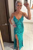 This dress is absolutely stunning!!! It hugs in all the right places, the color is absolutely beautiful, and it's comfortable! I received so many compliments on this dress. 

I do wish it was a tad longer, but with dancing the night away I suppose it was a good thing not to be stepping on it all night. - Jamie R.