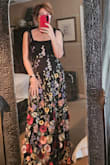 It's better in person. Not too over the top but different... the 3D flowers make this dress a stand out. Can't wait to wear it. Great quality, as well. I normally wear a 4 but ordered a medium based on reviews. Perfect fit. - Anne-Marie A.