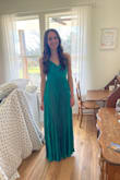 I absolutely LOVE this dress! Amazing quality and fits perfectly! Matches my eyes and so many compliments! So thankful I bought this dress! I am 5'10 and size medium was the perfect length for me, no alterations! Highly recommend this soft, silky material! - Hadyn S.
