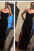 The material is beautiful and rich. The chains are amazing. I got an XS and S to try on. I initially was going to keep the S because I like the way the material fell on the top a little better. However, another dress I'd been eyeing came available so I'm returning these and hopefully that one will work how I want it to! The XS is on the left. - Hailey G.