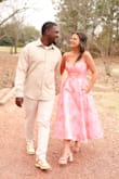 I wore this for our engagement pictures! It is beautiful. Very comfortable (pockets too!) and very flattering. Adjustable straps and amazing fabric! - Alex J.