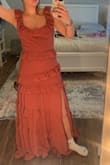 I ordered this dress in a small, but exchanged it for an extra small. The extra small was still a little bit big in the chest, and the straps were too big. I ended up returning both of them however, I loved the detail and how it looked. But the color was not what I expected. It came out more darker than online. Although I want you to order the Navy, it's out of stock and the date for restock keeps getting pushed back. I'm a little disappointed, but it will do. - Lia F.