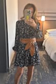 Purchased this dress for a work meeting in Dallas. Fit was perfect and length is just right for a petite person. I added a faux leather wrap belt to match my platform wedges. Very happy with this purchase! - Diane A.
