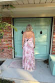I found this dress to be really flattering. Color and floral print was just as shown online. I'm 5'8" & had on cowboy boot 1" heels in photo so it could be worn with heels and be perfectly Decided to go with a different dress that coordinated better with other dresses in The bridal party ( I'm the mother of the bride) but this is a great dress too! - Bridget R.