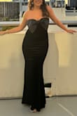 Dramatic Stunner Navy Velvet Bow Strapless Maxi Dress