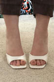 I'm having an outdoor wedding this year and have been searching everywhere for a comfortable satin chunky heel to match my dress. These are a perfect mix of comfort & elegance. They are insanely comfortable for my wide feet, perfect height, and fit like a gem. The only slight annoyance is the heel click while walking because they're a sandal with no ankle strap - definitely not a deal breaker. I plan on wearing these for my bridal shower & all day for my September wedding. - Alex M.