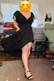 I ordered a couple of dresses and this is the one I landed on. It's flowy and I like the sleeves more than I thought I would! (I'm self conscious about my arms) it's a tiny bit too long for my height but planning on a slightly taller heel. Chest is a bit revealing and will definitely need a push up bra, and maybe a slip because it shows a lot of leg. Over all I really like it! - Claire S.