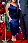 Love this dress! Looks just like the picture! Color is so pretty and just looks so elegant. Got a lot of compliments! I will say it does not have stretch so beware of that. It was also a tad longer on me than on the mode but that was expected since I'm only 4'11. Great quality and very comfortable. Will definitely rewear! - Disney M.