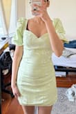 The dress quality and fabric are nice, and I love the colour. I ordered XS first. However, the bust area is loose, while the waist and hip area are too tight. I was worried it might tear while taking it off. I ordered an S size, but I think it will still be too loose in the bust area. Unfortunately, if the 'S' doesn't fit well, I may have to look for another dress. - Sonal B.