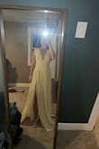 This dress is very long, so it needs to be hemmed, which is more $$$. If you're in a pinch, I wouldn't get this just because of the time you'd need to get it hemmed. I love the color so much! But honestly, it just looks too much like a bridesmaid's dress than a wedding guest, which is the reason for my return. - Alyssa S.