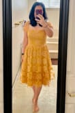 The dress itself fit perfectly at the waist, but the top was very low and showed WAY too much cleavage. So I had the bottom taken up and the extra fabric was used to add to the chest area to cover it more. Can't wait or wear it when the weather changes - Mary P.