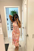 This dress is so pretty and looks just like the picture. Since I am short, the XS is about ankle length on me. The dress fits perfectly and I don't believe I'll need a bra either, would highly recommend! - Delanie Y.