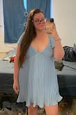 Absolutely loved this color and dress. I wore it for my friend's bridal shower and received a bunch of compliments. I would say one thing, it was a lot shorter than I expected and probably should have worn shorts underneath. I was between sizes when ordering and got the XL instead of the XXL, having a bigger butt/bust I probably would have been more comfortable in a size up as it would have been less form fitting. However, I do plan on rewearing it to take engagement photos (with shorts underneath). Hope this honest review helps! - Caroline R.