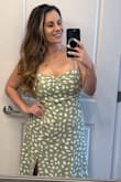 I'm legit obsessed with this dress. I bought it just to have a fun spring dress, and wore it today out and about and to pick up my daughter from preschool and got soooo many compliments. The smock back creates the perfect fit around the bust, and waist is fitted but not tight and the thigh slit is the PERFECT height to where it's not too short, but not pointless either. - Hillary P.