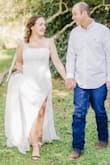 The dress fit perfectly on me except that it was way too long even with 4 inch heels and hard to walk in, but our engagement pictures came out gorgeous with it because it flowed so well. I wish I would have bought it a little sooner so I could have gotten it altered so it was easier to walk in. - Victoria J.