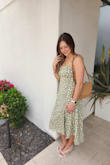 Wore this for a girl's brunch in Scottsdale and it was perfect for the vibe! I am also 6m postpartum and still not back to my normal pre-pregnancy body and still a little self conscious. This dress made me feel so cute and was so flattering, especially with the rouched chest and flowy body. The slit was great too and not too high. - Taylor S.