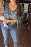 Nice shirt. I don't love how long the arm strings are and how the beads hanging off add weight, making them swing around. Not a deal breaker though. Nice color and very cute with jeans. - Samantha W.