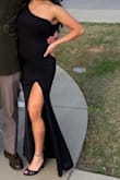 I purchased this dress for my husband's military ball. I needed something with a stretchy material (I'm 27 weeks pregnant here), but I also wanted something that I would wear again! I am 5'1", 125lbs, 32B, and I honestly could have sized down. The fabric was so stretchy, even with the bump, an XS probably would have been more flattering while also still stretching. Overall, I really liked the dress, especially the length of the slit (still classy), the open back, and the comfort of the material. Also, the length was perfect on me without getting it hemmed! I just wish I had ordered it early enough to return for a smaller size. - Lily J.