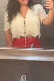I loved this top! It was so cute, I wore it with a neutral colored bra under and it was hardly noticeable, but you could wear it with a tank top under or nothing if you were comfortable with it! It looks cute with any bottoms too! - Rachel R.