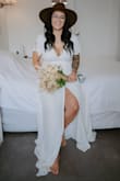 I couldn't have asked for a more perfect dessert elopement dress! This is my absolute favorite and will be buying in another color for wedding guest use! The quality was amazing. I loved the wrap style so it was breezy. The fabric was so soft. I can't say enough good things about this dress! Obviously, for a wedding dress it was an amazing price! I paired it with a pair of cute wedge sandals from here too! The hat is from a random store in town! - Shannon K.