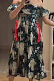 Bought it as a summer dress but it's a very stiff material, and even weirder, just has two inches of extra fabric sticking out on either side in a tulip shape. I get the concept I guess, but it's not flattering, definitely since it's literally just on the sides and the rough material makes it stick out like a flag. Idk what the idea was tbh. Drew in my hip location so you can see why it's so weird. Not sure if the one I got was just off since the bottom is also kinda uneven, but it looks like it might be that way on the model too. The top/back is cute though - Yuliya Z.