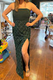 Medium is too tight, large is too loose, so I'll just have it taken in a bit, but it's perfect. Very comfortable with stretchy material. - Jessica T.