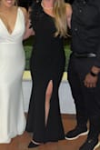 Tons of compliments. Definitely too long even wearing a 1.5-2" heel. I hemmed it with a slight train. By the end of the night, the bust area was slightly big. The style and slit is unique and classy. - Stacey J.