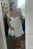 This dress is so gorgeous! I originally ordered a small because I tend to be between sizes, but the straps and chest of the dress ended up being too tight. The medium fit PERFECT. Definitely size up if you are between sizes or having a slightly bigger chest (which I don't but yknow). can't wait to wear this to my graduation! - Gabriella B.