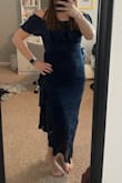 I really liked this dress. I usually wear a medium but had to return because it was just a little to snug and does not have much give to the material. The large fit better all over, but I decided the length was too long on me. I would usually order petite, but it was not offered for this dress. Would have kept it if I were a little taller. - Kari A.