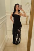 Love the fit. The XS fit perfectly, but I'm normally a Small, so I would say it runs a tad large. Great simple black dress with a touch of lace for that wow factor. - Marlena G.