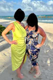 Super comfortable, very flattering fit. I normally wear a Large/XL in dresses but sized up to a XXL based on reviews and am glad I did. I am curvy, especially in the hips/butt/thighs area, so this allowed for extra room there. The slit underneath was a little short so my spanx showed a couple times when the wind blew. Altogether loved the dress! - Karly T.