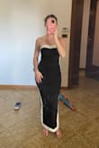 Material is super comfortable, and the white band is thick enough that the top doesn't roll down, which is a problem I've had with other strapless dresses. I would 10/10 order again! - Savannah L.