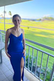 I'm always worried about the length of dresses, but this one just barely brushed the floor in my 4 in heels. It was snug and I wasn't worried it would go anywhere. I usually dress conservatively but I still felt comfortable with this neckline and the slit. The dress was packed tightly in a suitcase for 48 hours. It took up minimal room and had minimal wrinkles. I could have steamed it if I had time, but didn't feel it was necessary. I wore this to a formal dinner, and sitting in it for a long while, I noticed the boning on the top not sitting right on my chest. I think it's because I'm small chested. Still very much worth it. I got a ton of compliments and felt confident! - Melissa O.