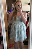 Absolutely stunning. I read the reviews and was a little iffy buying it, but I'm so happy I did. It's not poofy and doesn't flare out too much. It's such a gorgeous color and the style is very flattering! It fit my body very well! - Kelly G.