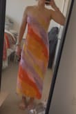 Really liked this dress; felt it fit so well and loved the colors. When I raised my arms up and moved around though it did not stay up well. Would have kept it if it had straps! - Pietra S.