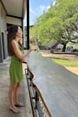 I got several compliments in person and on social media about the shade of green! It's perfect for spring and into summer. The sleeves ran a bit large on me, but I wouldn't size down for fear it would be TOO short. It looks rather short on me, but I'm 90% leg lol - Allison C.