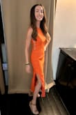 This is the perfect shade of bright orange, not too flashy but enough to get compliments! Wore this on an island vacation and plan to wear it into summer outings. Fit like a glove, no alterations needed. It does tend to wrinkle but nothing an iron or steamer can't fix. - Allison C.