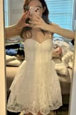 Really cute dress! It fits pretty true to size (I used the measurements in the size guide). The skirt is slightly thin and see through, but as long as you don't wear anything dark underneath, it's fine. It also comes with removable straps. - Grayson S.