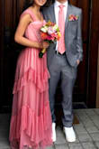 My daughter wore this to her prom and it was beautiful on her! Fits true to size. The color looks a bit different in person until you see it in the sunlight, and then it's true to color. She had so many compliments, truly beautiful dress! - Heather S.