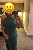 Bought this dress in M and L for a black tie wedding and ended up keeping the M. It fit like a glove, and I received many, many compliments. It was comfortable to move/sit/walk/dance in, and I felt great wearing it. The slit is a biiittt high when sitting, but I just laid my shawl or my dinner napkin over my lap when sitting. I am a 34G and I was a bit worried about how I was going to wear this backless dress with my boobs and no bra, but I used the Nood Game Changer Lift & Shape "tape/adhesive bra" for the first time and it worked perfectly with this dress. I might buy this dress in other colors soon, it's just that great! - Anima A.
