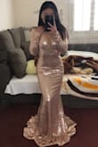 I ordered this beautiful dress for prom and I am so excited to wear it on that special day coming up in May!! However, I am 4'11 and this dress (pretty much all long gowns) are obviously made for taller girls/women so I will have to get it tailored so there isnât a lot of excess fabric for me to trip over/drag along the floor.. I love how shiny and reflective this dress is and believe me when I say that it catches light so effortlessly.. You will be a showstopper in this piece and I hope this helped all my petite girls who were looking to purchase this dress! - Raina R.
