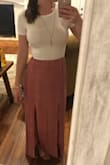 The material is thin, so perfect for summer! With 3" wedges it is the perfect length. Color is as pictured but just doesn't seem very blush or pink at all to me, more of a reddish color, but still nice! - Jennifer B.